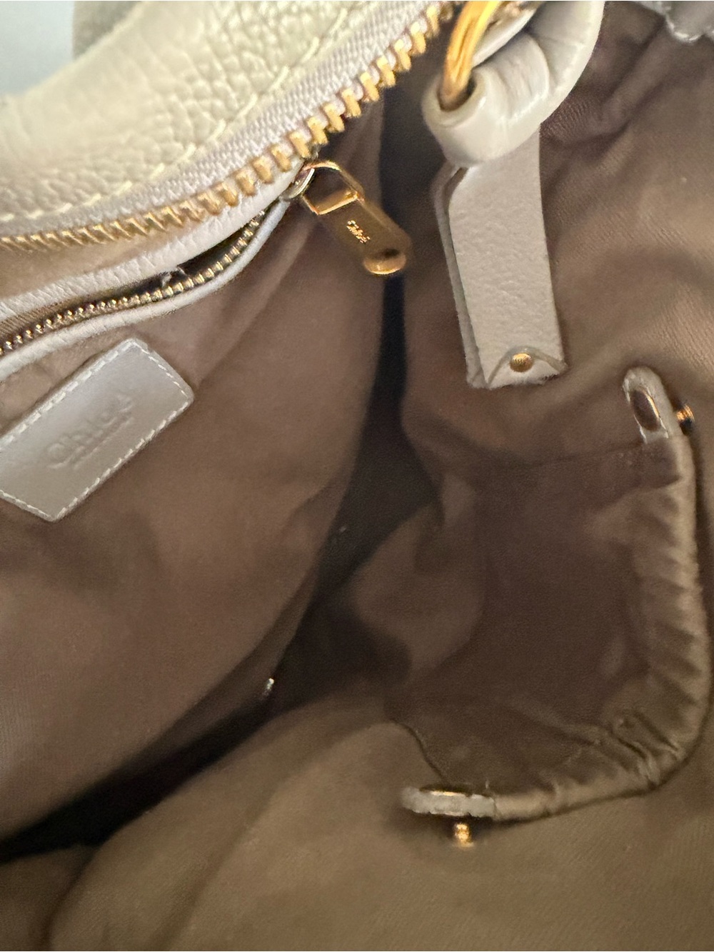 Chloe Marcie Taupe Pebbled Leather Satchel with Gold Hardware - Picture 13 of 16